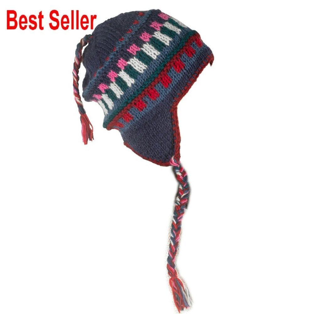 Warm Wool Hat Fleece Lined Hand Knit Ear Flaps Winter Beanie Classic Chic